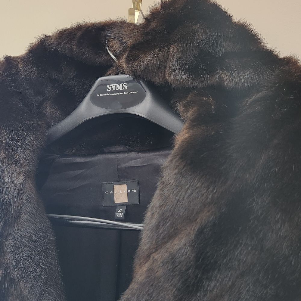 Women's Full Length Black & Brown Faux Fur Hooded Coat